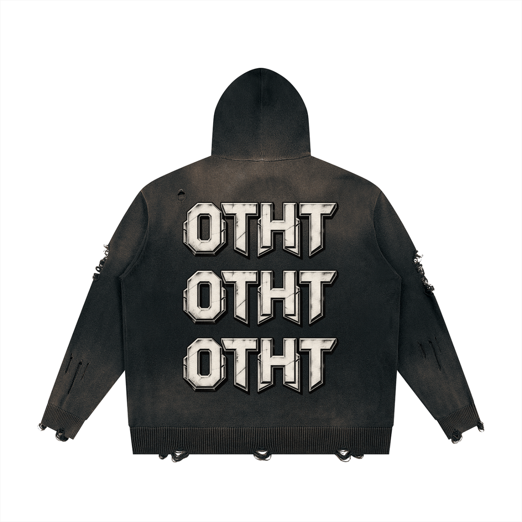 OTHT Unisex Distressed Full Zip Sweater