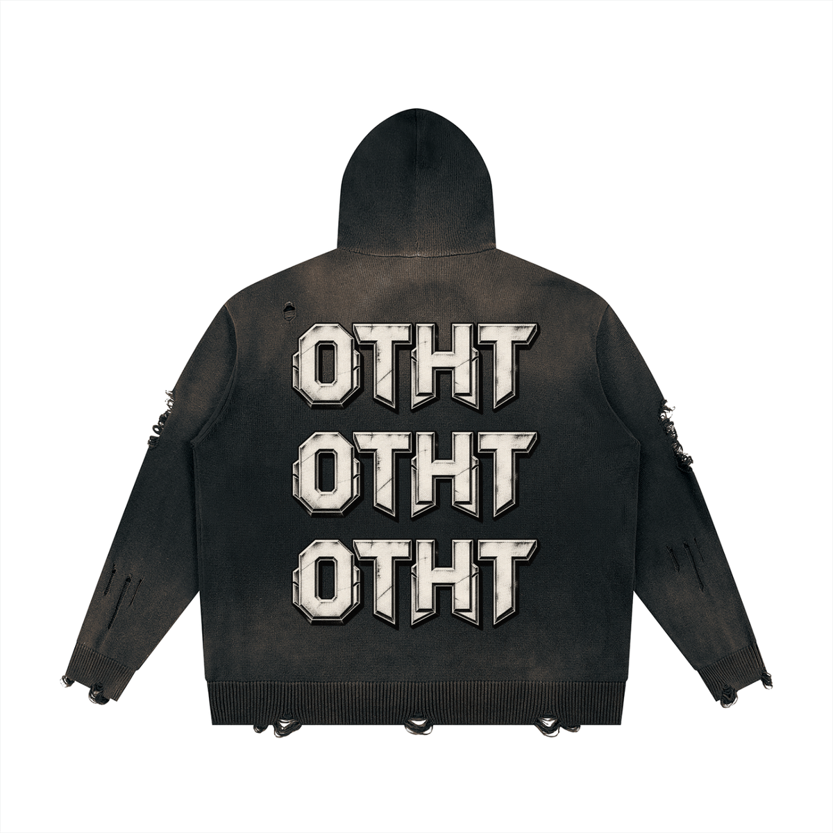 OTHT Unisex Distressed Full Zip Sweater