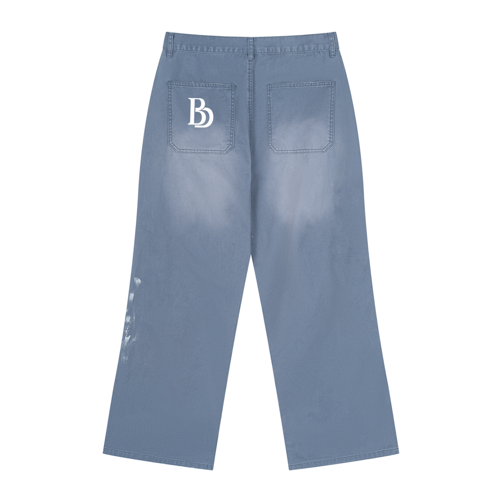BLK DIASPORA Men's Vintage Wash Splatter Denim Jeans