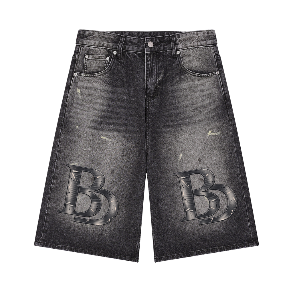 BLK DIASPORA Men’s Vintage Wash Wide Leg Denim Shorts