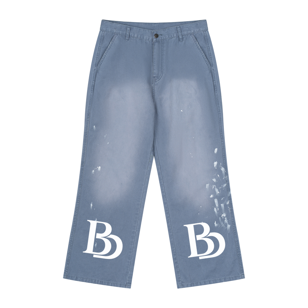 BLK DIASPORA Men's Vintage Wash Splatter Denim Jeans